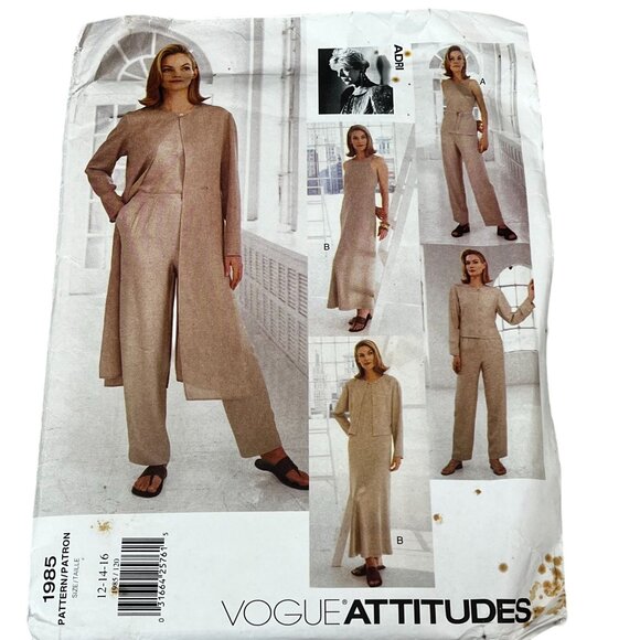 Vogue Attitudes Pattern 1985 Misses' Petite Duster Jacket Dress Top & Pants Sz 1 - Picture 1 of 3